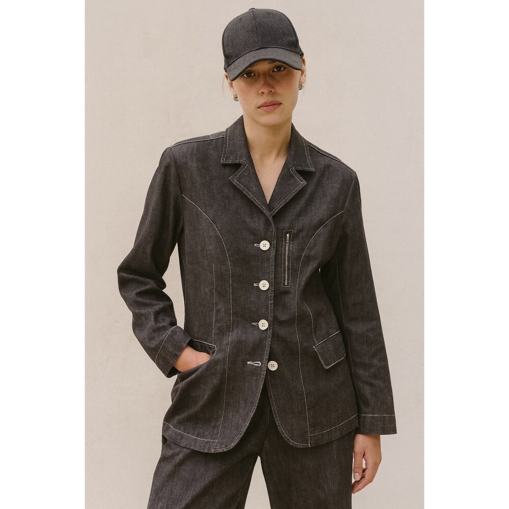 Sonia Bogner Tailored Cotton Stretch Denim Blazer Jacket 42 Size 12 German